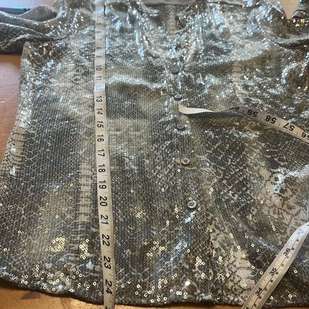 Calvin Klein Snake it Off Grey Snake Print Sheer Button-Up Top(322T) - Picture 6 of 6